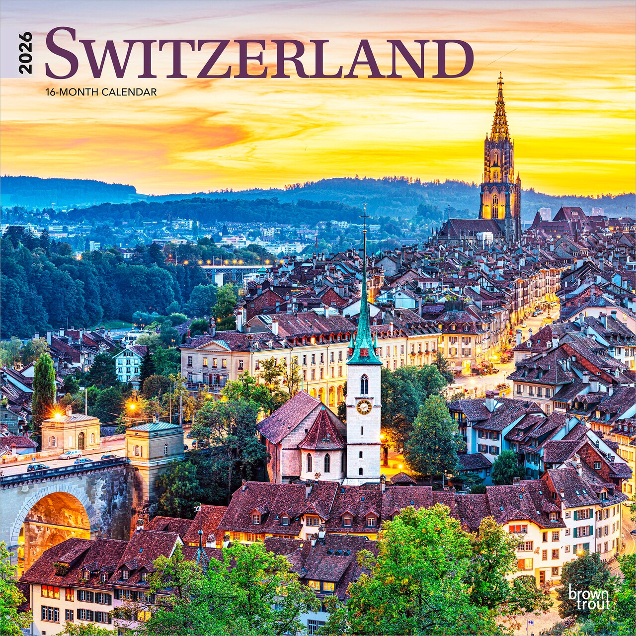 Switzerland | 2026 12 x 24 Inch (Hanging) Monthly Square Wall Calendar | Plastic-Free